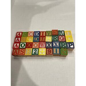 Vintage Wooden Alphabet & Number Blocks ABC 123 Classic Toy Set 39 Pieces #O21o